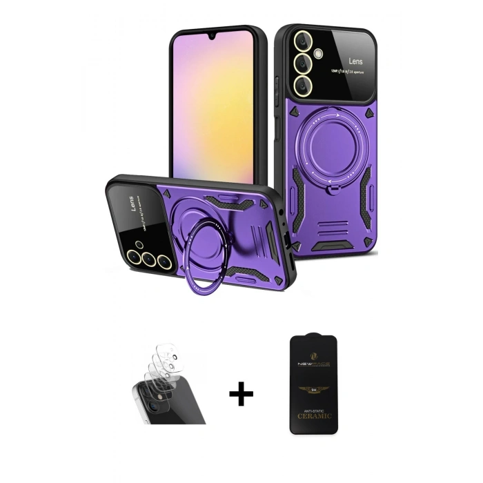 MARSİLYAN™- Galaxy A14 4G Kılıf Kıvılcım Modern Serisi - Siyah 6D Antistatik Mat Seramik Hayalet Nano Ekran Koruyucu + Kamera Lens Koruma Cam - SF
