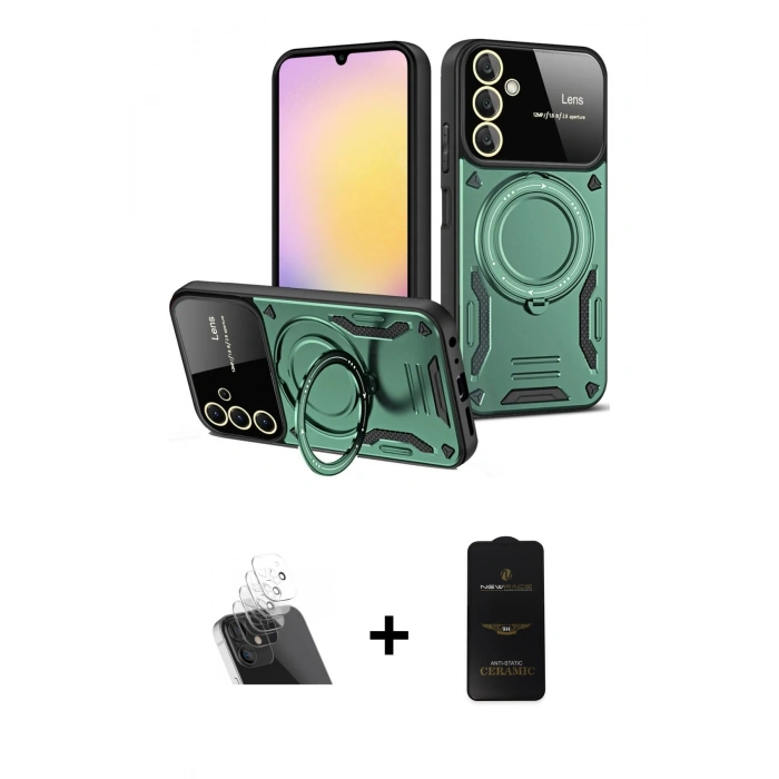 MARSİLYAN™- Galaxy A14 4G Kılıf Kıvılcım Modern Serisi - Siyah 6D Antistatik Mat Seramik Hayalet Nano Ekran Koruyucu + Kamera Lens Koruma Cam - SF