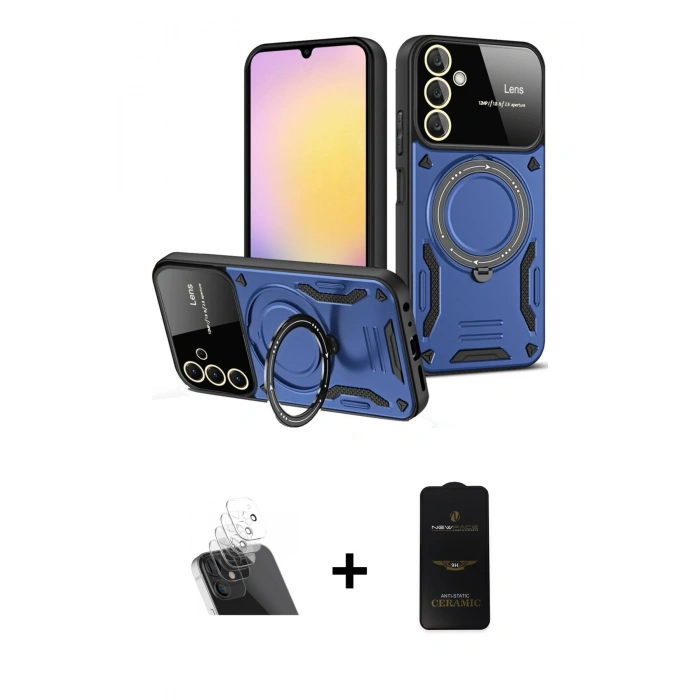 MARSİLYAN™- Galaxy A14 4G Kılıf Kıvılcım Modern Serisi - Siyah 6D Antistatik Mat Seramik Hayalet Nano Ekran Koruyucu + Kamera Lens Koruma Cam - SF