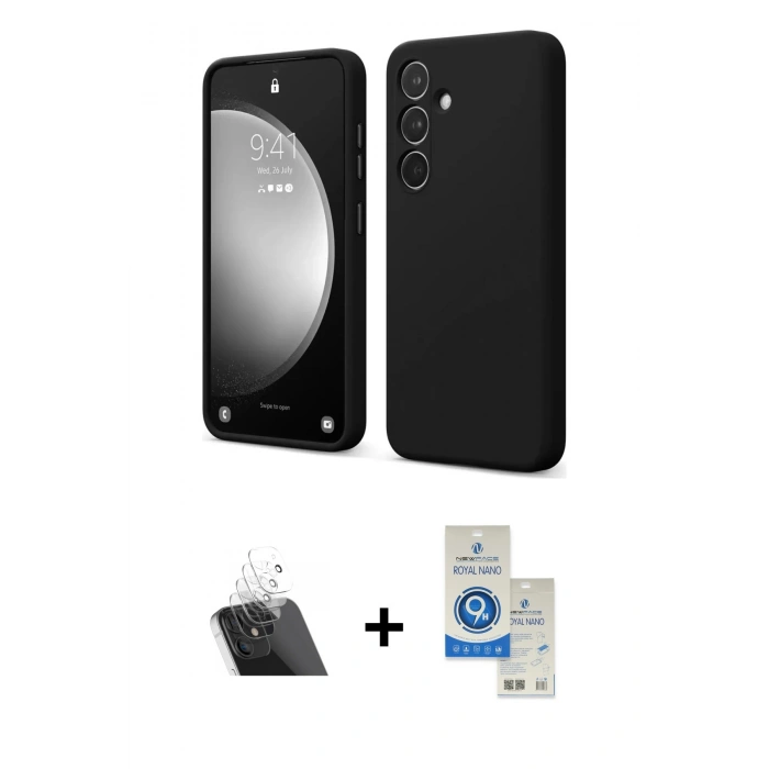 MARSİLYAN™- Galaxy A14 4G Kılıf Kozmos Yansıma Özel Seri - Şeffaf Royal Nano Ekran Koruyucu + Kamera Lens Koruma Cam - SF