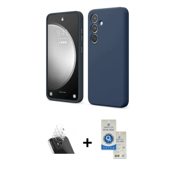 MARSİLYAN™- Galaxy A14 4G Kılıf Kozmos Yansıma Özel Seri - Şeffaf Royal Nano Ekran Koruyucu + Kamera Lens Koruma Cam - SF