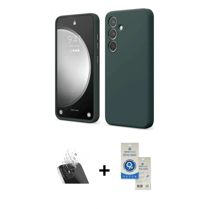 MARSİLYAN™- Galaxy A14 4G Kılıf Kozmos Yansıma Özel Seri - Şeffaf Royal Nano Ekran Koruyucu + Kamera Lens Koruma Cam - SF