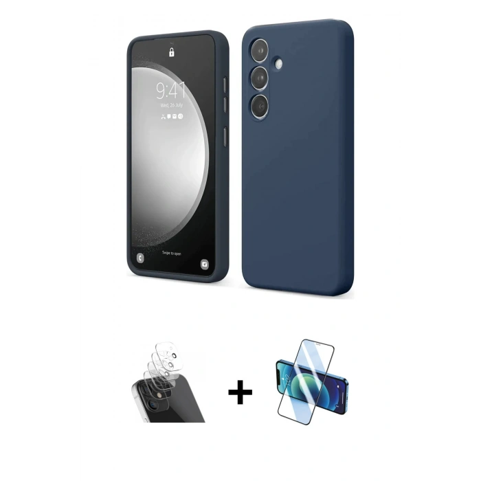 MARSİLYAN™- Galaxy A14 4G Kılıf Kozmos Yansıma Özel Seri - Siyah 3D Antistatik Cam Ekran Koruyucu + Kamera Lens Koruma Cam - SF