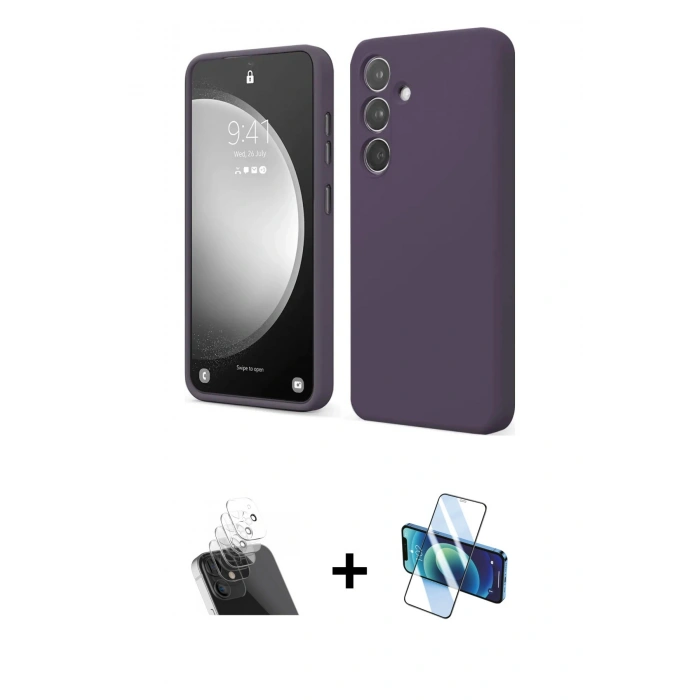 MARSİLYAN™- Galaxy A14 4G Kılıf Kozmos Yansıma Özel Seri - Siyah 3D Antistatik Cam Ekran Koruyucu + Kamera Lens Koruma Cam - SF