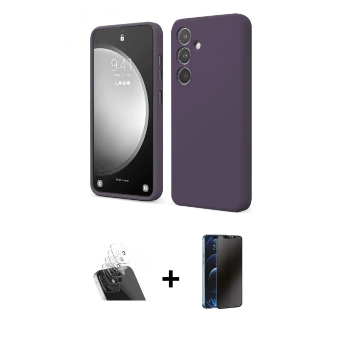 MARSİLYAN™- Galaxy A14 4G Kılıf Kozmos Yansıma Özel Seri - Siyah 3D Antistatik Hayalet Cam Ekran Koruyucu + Kamera Lens Koruma Cam - SF