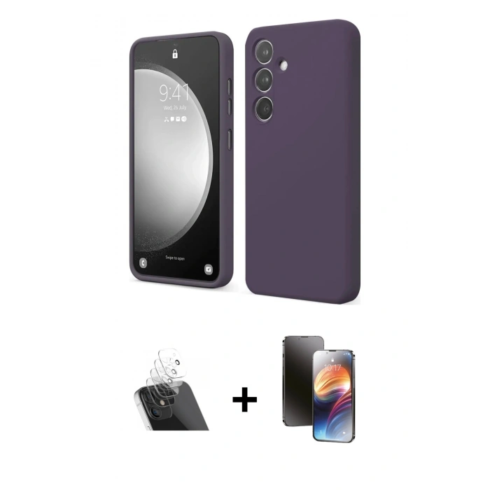 MARSİLYAN™- Galaxy A14 4G Kılıf Kozmos Yansıma Özel Seri - Siyah 3D Antistatik Mat Seramik Nano Ekran Koruyucu + Şeffaf Kamera Lens Koruma Cam