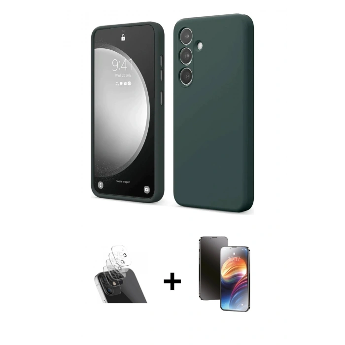 MARSİLYAN™- Galaxy A14 4G Kılıf Kozmos Yansıma Özel Seri - Siyah 3D Antistatik Mat Seramik Nano Ekran Koruyucu + Kamera Lens Koruma Cam - SF