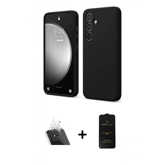 MARSİLYAN™- Galaxy A14 4G Kılıf Kozmos Yansıma Özel Seri - Siyah 6D Antistatik Mat Seramik Hayalet Nano Ekran Koruyucu + Kamera Lens Koruma Cam - SF