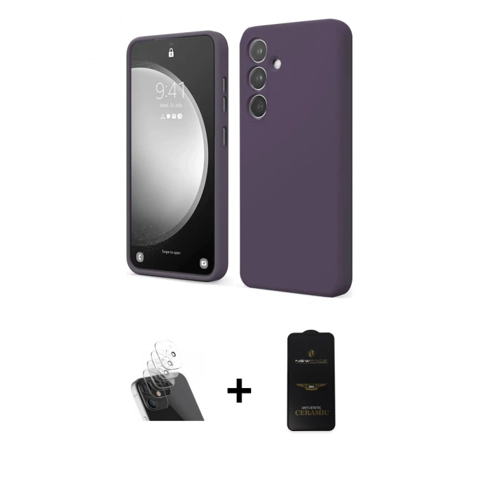 MARSİLYAN™- Galaxy A14 4G Kılıf Kozmos Yansıma Özel Seri - Siyah 6D Antistatik Mat Seramik Hayalet Nano Ekran Koruyucu + Kamera Lens Koruma Cam - SF