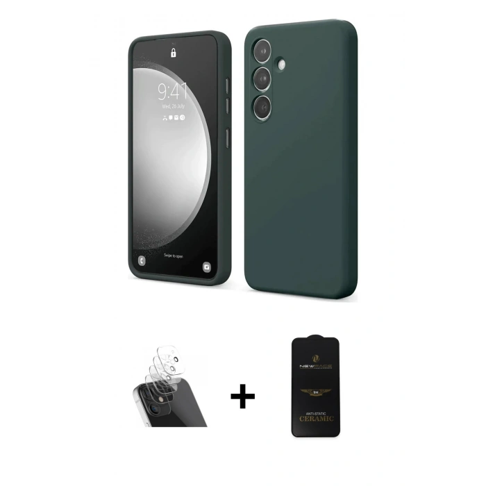 MARSİLYAN™- Galaxy A14 4G Kılıf Kozmos Yansıma Özel Seri - Siyah 6D Antistatik Mat Seramik Hayalet Nano Ekran Koruyucu + Kamera Lens Koruma Cam - SF