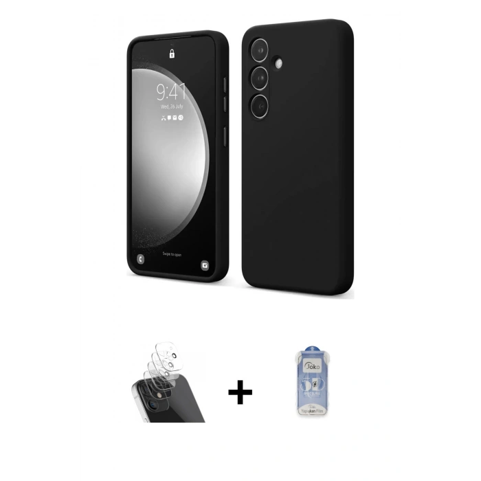 MARSİLYAN™- Galaxy A14 4G Kılıf Kozmos Yansıma Özel Seri - Siyah Joko Magic 5D Cam + Şeffaf Kamera Lens Koruma Cam