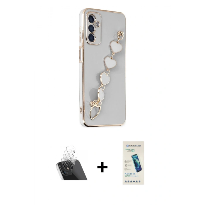 MARSİLYAN™- Galaxy A14 4G Kılıf Nova Işık Prime - Şeffaf Pasifik Cam Ekran Koruyucu + Şeffaf Kamera Lens Koruma Cam