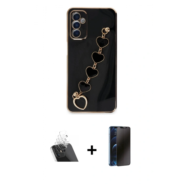 MARSİLYAN™- Galaxy A14 4G Kılıf Nova Işık Prime - Siyah 3D Antistatik Hayalet Cam Ekran Koruyucu + Kamera Lens Koruma Cam - SF