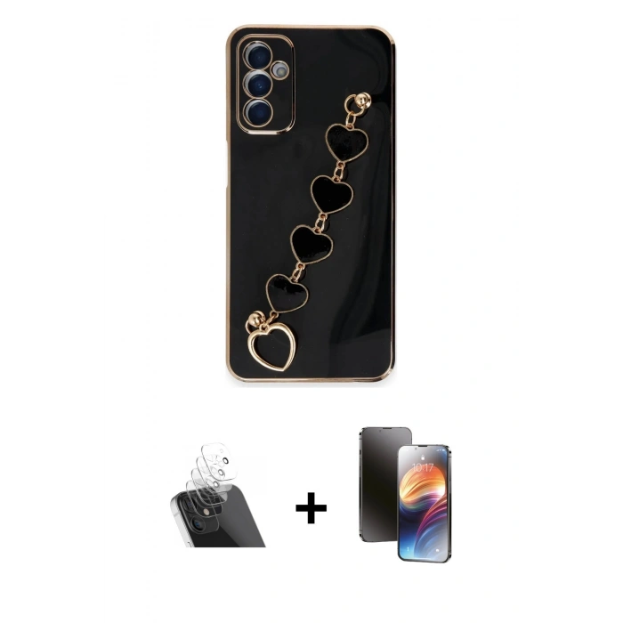 MARSİLYAN™- Galaxy A14 4G Kılıf Nova Işık Prime - Siyah 3D Antistatik Mat Seramik Nano Ekran Koruyucu + Kamera Lens Koruma Cam - SF