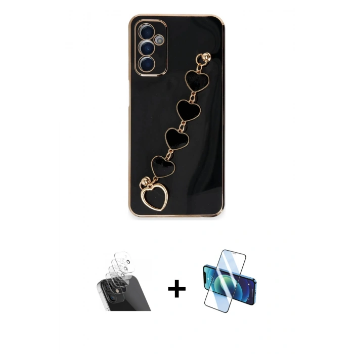 MARSİLYAN™- Galaxy A14 4G Kılıf Nova Işık Prime - Siyah 3D Antistatik Seramik Nano Ekran Koruyucu + Kamera Lens Koruma Cam - SF