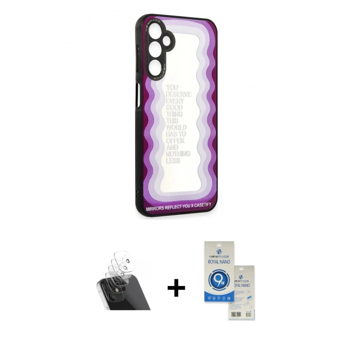 MARSİLYAN™- Galaxy A14 4G Kılıf Odak Klasik Serisi - Şeffaf Royal Nano Ekran Koruyucu + Kamera Lens Koruma Cam - SF