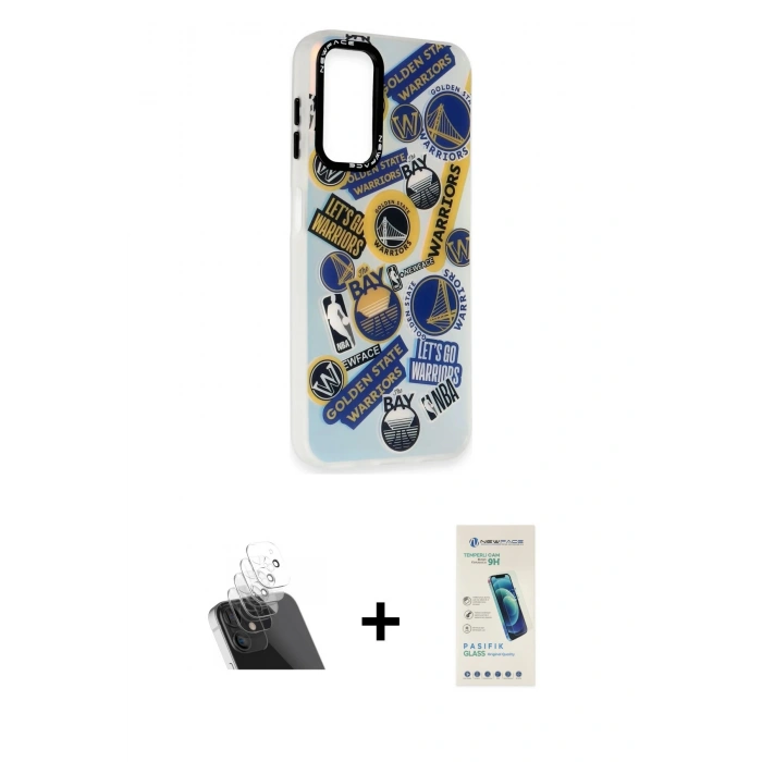 MARSİLYAN™- Galaxy A14 4G Kılıf Siluet Çizgi Koleksiyonu - Şeffaf Pasifik Cam Ekran Koruyucu + Kamera Lens Koruma Cam - SF
