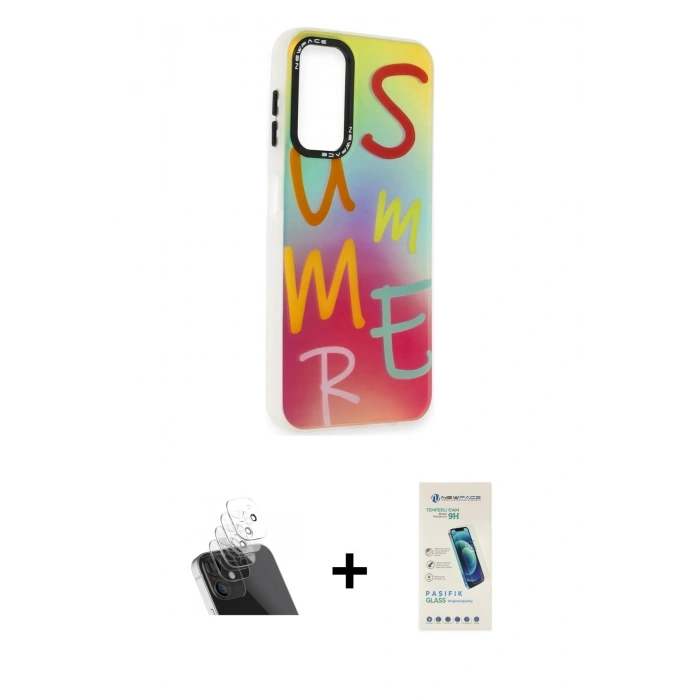 MARSİLYAN™- Galaxy A14 4G Kılıf Siluet Çizgi Koleksiyonu - Şeffaf Pasifik Cam Ekran Koruyucu + Kamera Lens Koruma Cam - SF