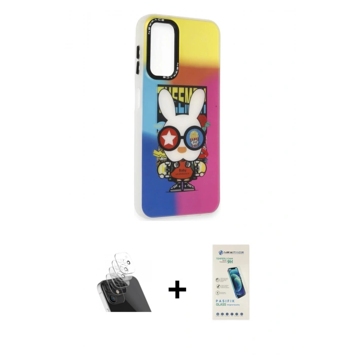 MARSİLYAN™- Galaxy A14 4G Kılıf Siluet Çizgi Koleksiyonu - Şeffaf Pasifik Cam Ekran Koruyucu + Kamera Lens Koruma Cam - SF