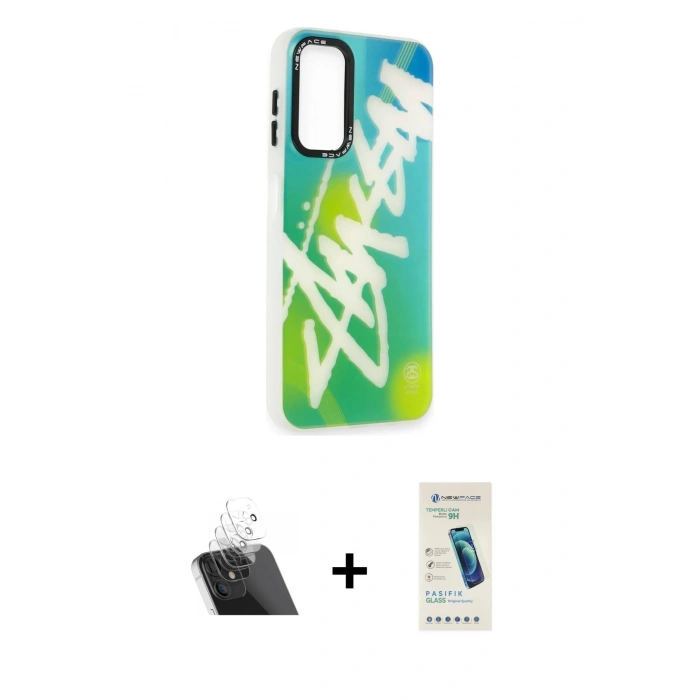 MARSİLYAN™- Galaxy A14 4G Kılıf Siluet Çizgi Koleksiyonu - Şeffaf Pasifik Cam Ekran Koruyucu + Kamera Lens Koruma Cam - SF
