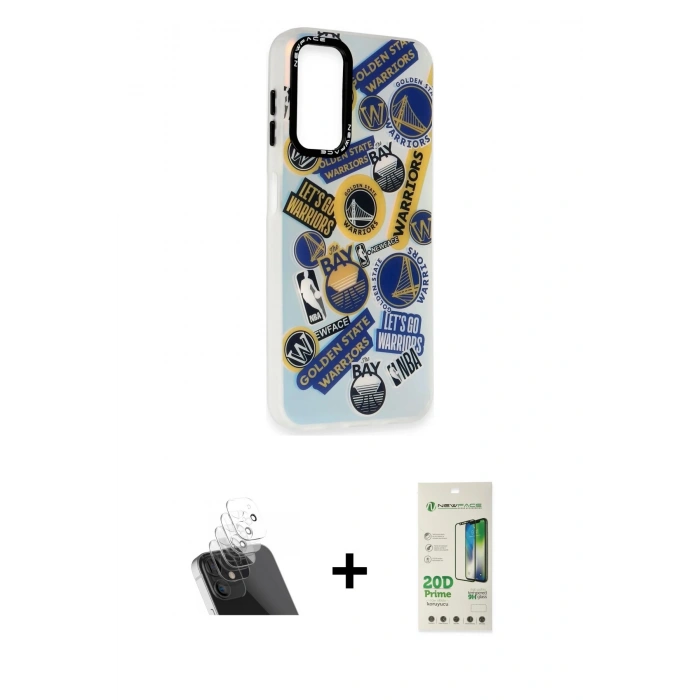 MARSİLYAN™- Galaxy A14 4G Kılıf Siluet Çizgi Koleksiyonu - Siyah 20D Premium Cam Ekran Koruyucu + Şeffaf Kamera Lens Koruma Cam