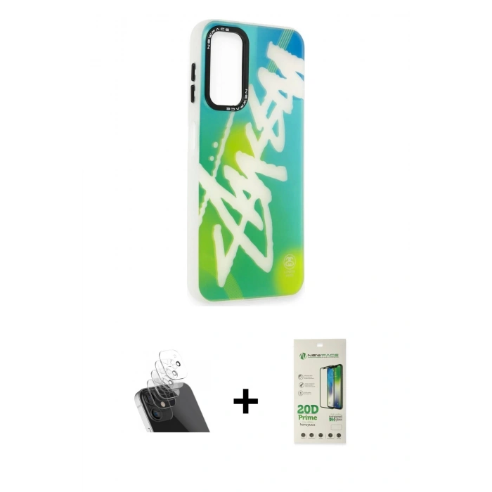 MARSİLYAN™- Galaxy A14 4G Kılıf Siluet Çizgi Koleksiyonu - Siyah 20D Premium Cam Ekran Koruyucu + Şeffaf Kamera Lens Koruma Cam