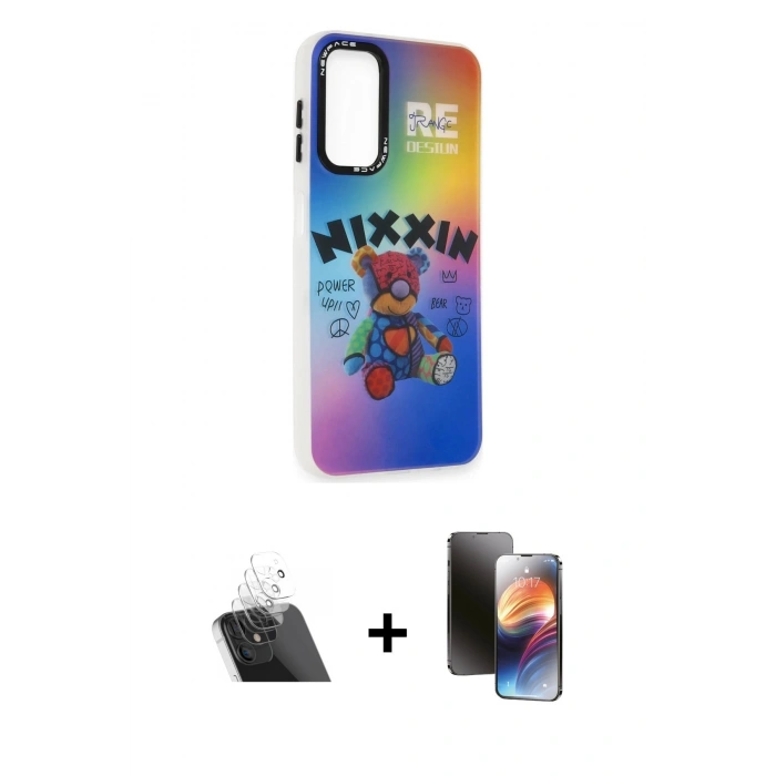 MARSİLYAN™- Galaxy A14 4G Kılıf Siluet Çizgi Koleksiyonu - Siyah 3D Antistatik Mat Seramik Nano Ekran Koruyucu + Kamera Lens Koruma Cam - SF
