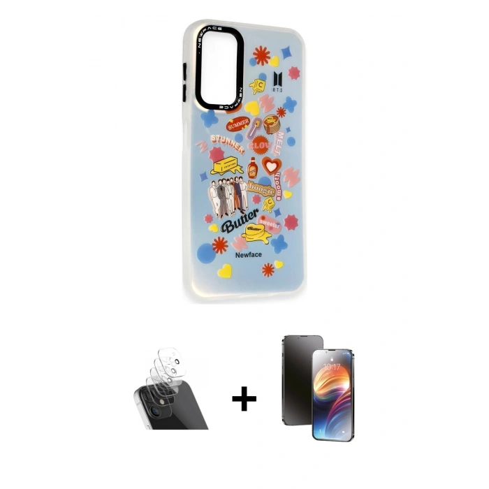 MARSİLYAN™- Galaxy A14 4G Kılıf Siluet Çizgi Koleksiyonu - Siyah 3D Antistatik Mat Seramik Nano Ekran Koruyucu + Kamera Lens Koruma Cam - SF