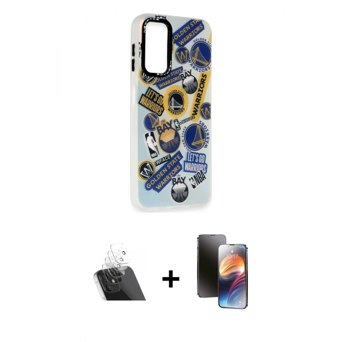 MARSİLYAN™- Galaxy A14 4G Kılıf Siluet Çizgi Koleksiyonu - Siyah 3D Antistatik Mat Seramik Nano Ekran Koruyucu + Kamera Lens Koruma Cam - SF