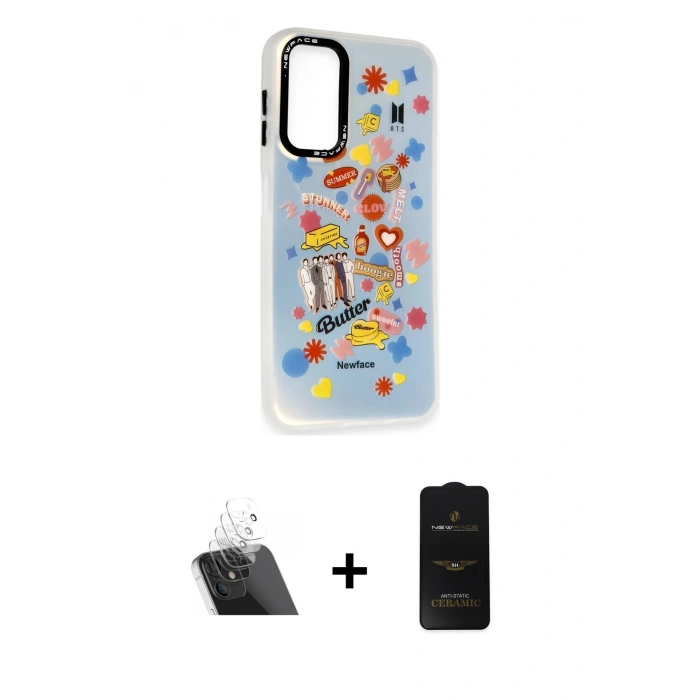 MARSİLYAN™- Galaxy A14 4G Kılıf Siluet Çizgi Koleksiyonu - Siyah 6D Antistatik Mat Seramik Hayalet Nano Ekran Koruyucu + Kamera Lens Koruma Cam - SF