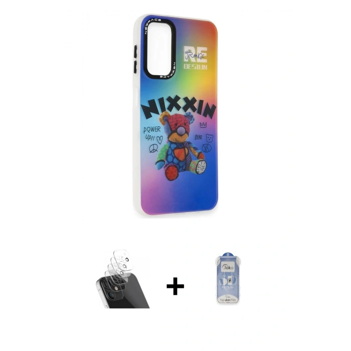 MARSİLYAN™- Galaxy A14 4G Kılıf Siluet Çizgi Koleksiyonu - Siyah Joko Magic 5D Cam + Kamera Lens Koruma Cam - SF