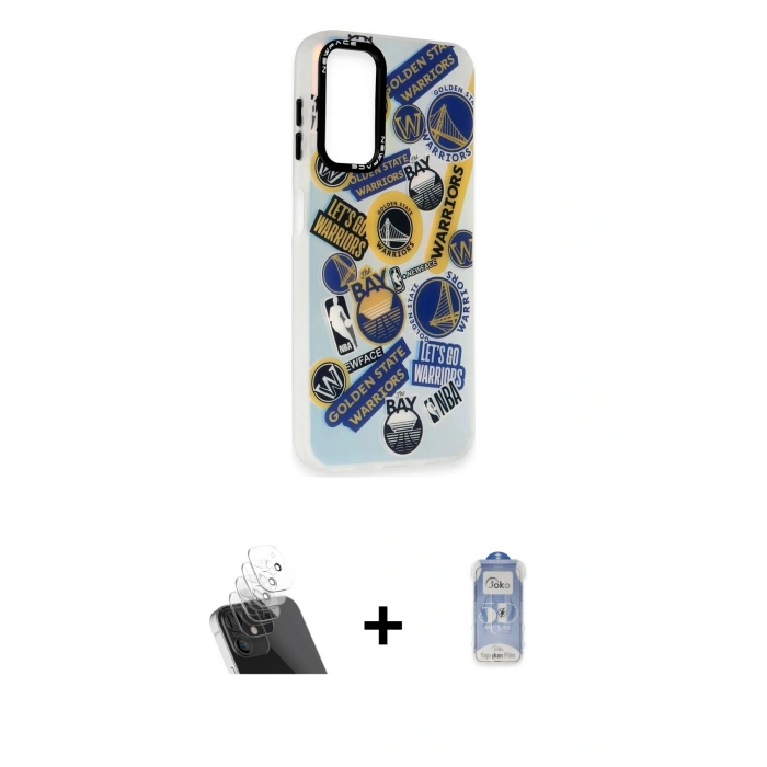 MARSİLYAN™- Galaxy A14 4G Kılıf Siluet Çizgi Koleksiyonu - Siyah Joko Magic 5D Cam + Kamera Lens Koruma Cam - SF