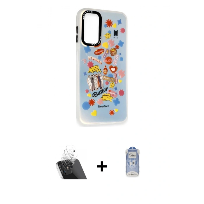 MARSİLYAN™- Galaxy A14 4G Kılıf Siluet Çizgi Koleksiyonu - Siyah Joko Magic 5D Cam + Kamera Lens Koruma Cam - SF