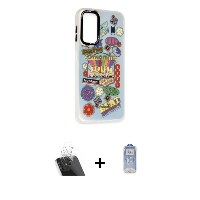 MARSİLYAN™- Galaxy A14 4G Kılıf Siluet Çizgi Koleksiyonu - Siyah Joko Magic 5D Cam + Kamera Lens Koruma Cam - SF