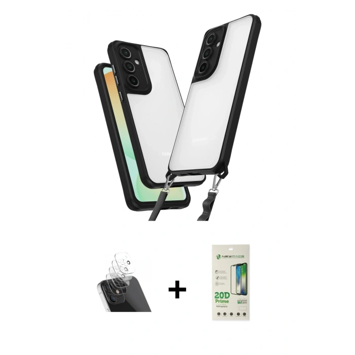 MARSİLYAN™- Galaxy A14 4G Kılıf Ufuk Klasik - Siyah 20D Premium Cam Ekran Koruyucu + Kamera Lens Koruma Cam - SF