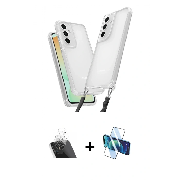 MARSİLYAN™- Galaxy A14 4G Kılıf Ufuk Klasik - Siyah 3D Antistatik Seramik Nano Ekran Koruyucu + Kamera Lens Koruma Cam - SF