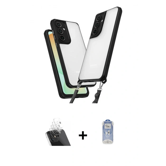 MARSİLYAN™- Galaxy A14 4G Kılıf Ufuk Klasik - Siyah Joko Magic 5D Cam + Kamera Lens Koruma Cam - SF