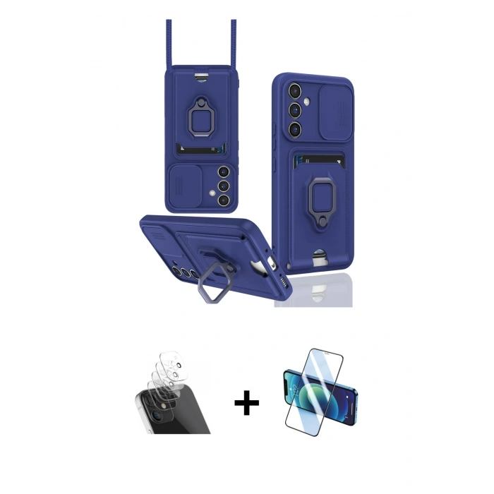MARSİLYAN™- Galaxy A14 4G Kılıf Vadi Form Prime - Siyah 3D Antistatik Cam Ekran Koruyucu + Kamera Lens Koruma Cam - SF