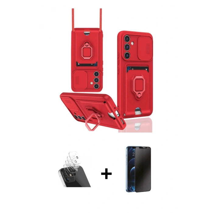 MARSİLYAN™- Galaxy A14 4G Kılıf Vadi Form Prime - Siyah 3D Antistatik Hayalet Cam Ekran Koruyucu + Kamera Lens Koruma Cam - SF
