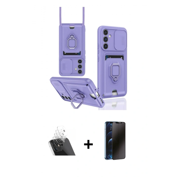 MARSİLYAN™- Galaxy A14 4G Kılıf Vadi Form Prime - Siyah 3D Antistatik Hayalet Cam Ekran Koruyucu + Kamera Lens Koruma Cam - SF