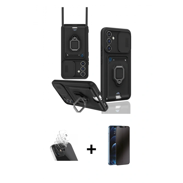 MARSİLYAN™- Galaxy A14 4G Kılıf Vadi Form Prime - Siyah 3D Antistatik Hayalet Cam Ekran Koruyucu + Kamera Lens Koruma Cam - SF