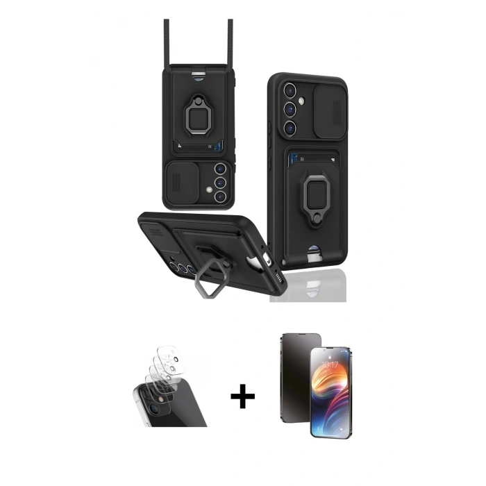 MARSİLYAN™- Galaxy A14 4G Kılıf Vadi Form Prime - Siyah 3D Antistatik Mat Seramik Nano Ekran Koruyucu + Kamera Lens Koruma Cam - SF