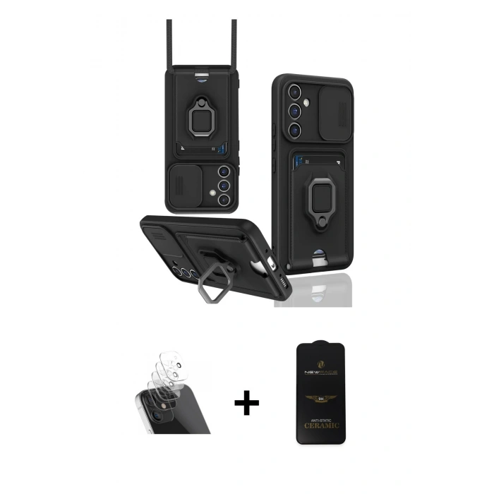 MARSİLYAN™- Galaxy A14 4G Kılıf Vadi Form Prime - Siyah 6D Antistatik Mat Seramik Hayalet Nano Ekran Koruyucu + Kamera Lens Koruma Cam - SF