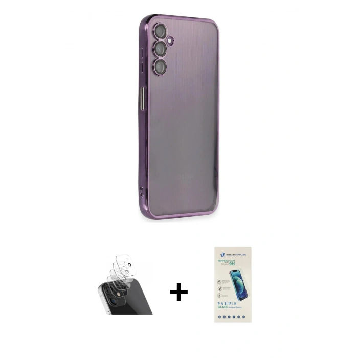 MARSİLYAN™- Galaxy A14 4G Kılıf Vadi Minimal - Şeffaf Pasifik Cam Ekran Koruyucu + Kamera Lens Koruma Cam - SF