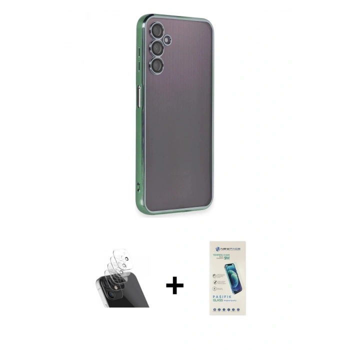 MARSİLYAN™- Galaxy A14 4G Kılıf Vadi Minimal - Şeffaf Pasifik Cam Ekran Koruyucu + Kamera Lens Koruma Cam - SF