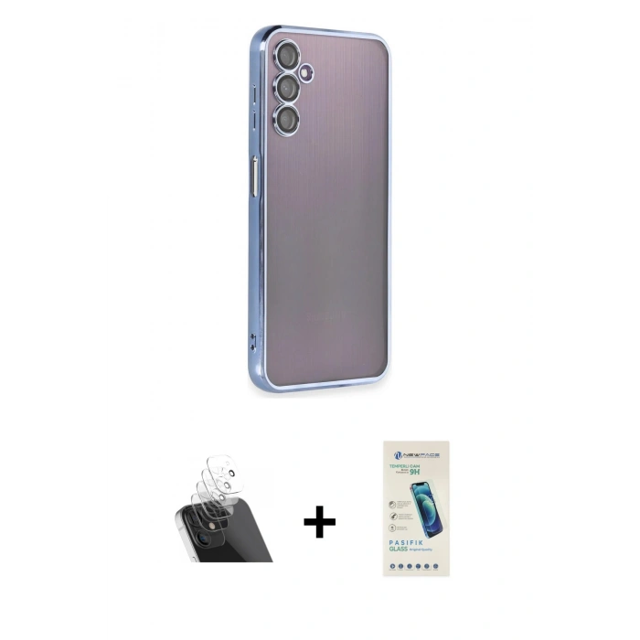 MARSİLYAN™- Galaxy A14 4G Kılıf Vadi Minimal - Şeffaf Pasifik Cam Ekran Koruyucu + Kamera Lens Koruma Cam - SF