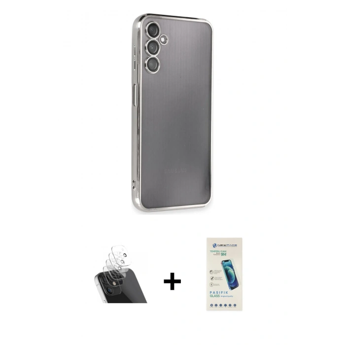 MARSİLYAN™- Galaxy A14 4G Kılıf Vadi Minimal - Şeffaf Pasifik Cam Ekran Koruyucu + Kamera Lens Koruma Cam - SF