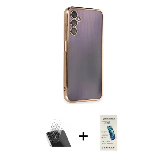 MARSİLYAN™- Galaxy A14 4G Kılıf Vadi Minimal - Şeffaf Pasifik Cam Ekran Koruyucu + Kamera Lens Koruma Cam - SF