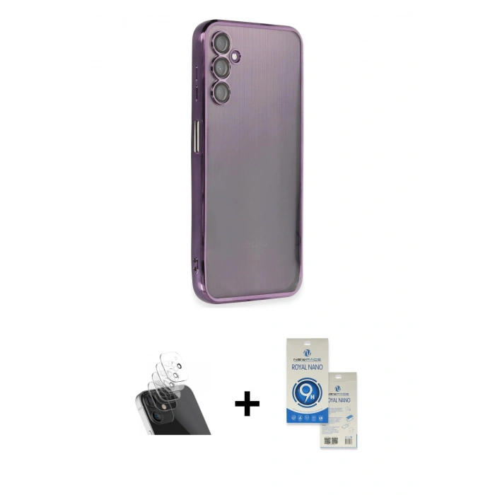 MARSİLYAN™- Galaxy A14 4G Kılıf Vadi Minimal - Şeffaf Royal Nano Ekran Koruyucu + Kamera Lens Koruma Cam - SF