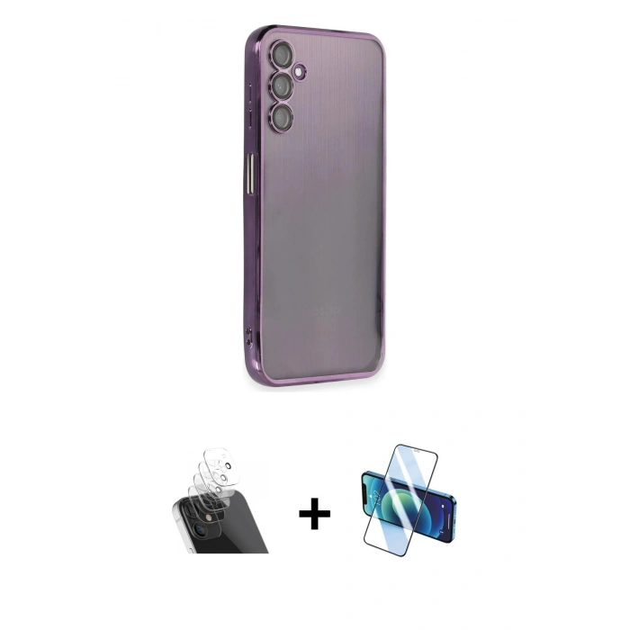 MARSİLYAN™- Galaxy A14 4G Kılıf Vadi Minimal - Siyah 3D Antistatik Cam Ekran Koruyucu + Kamera Lens Koruma Cam - SF